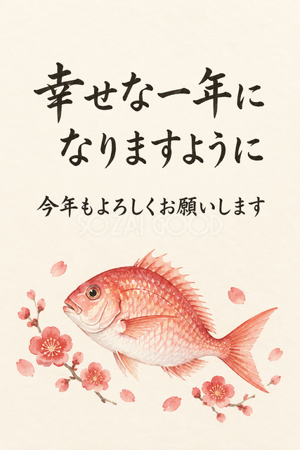 小さな鯛と金の点のお礼カード
