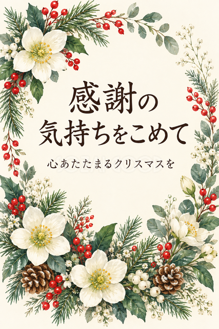 冬の花のクリスマスリースのお礼カード