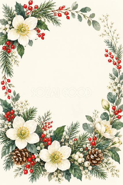 冬の花のクリスマスリースのお礼カード