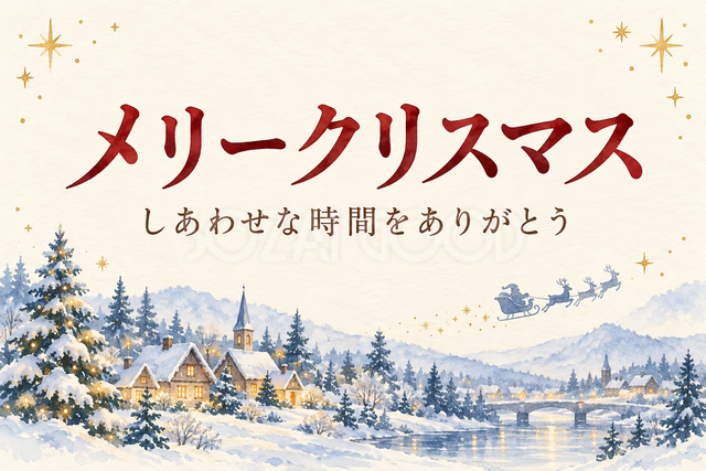 夜空の星とサンタのそりのお礼カード