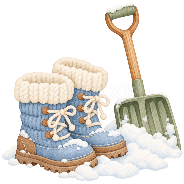 雪のブーツとスコップの挿絵