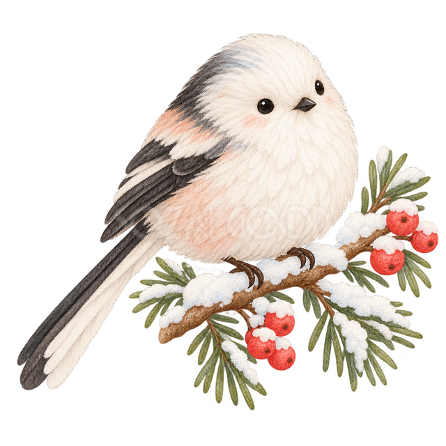 雪の枝のシマエナガの挿絵