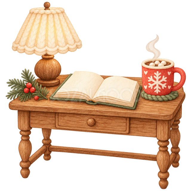 冬の読書机の挿絵