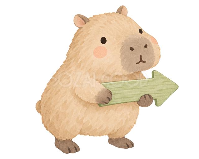 小さな矢印で右を案内するカピバラ