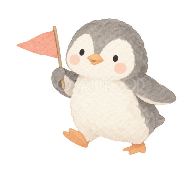 旗で左へ案内するペンギン