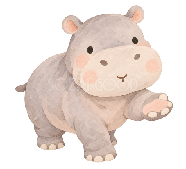 前へ招いて案内するカバ