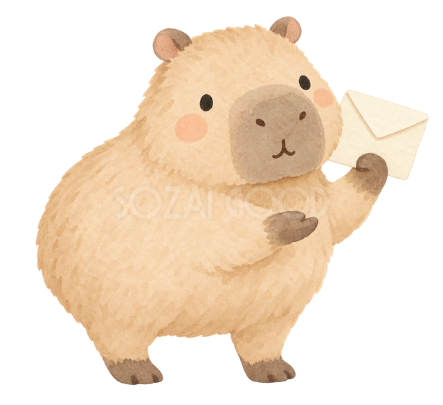 手紙を掲げて知らせるカピバラ