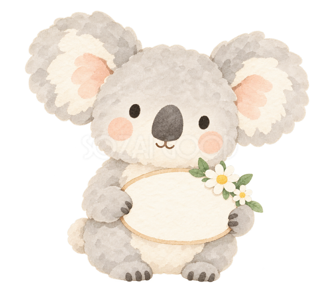 花の案内札を持つコアラ