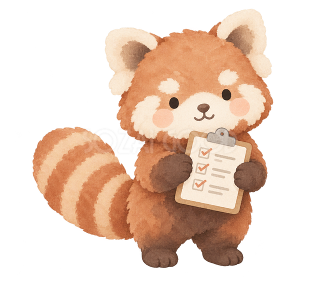 チェック用紙を持つレッサーパンダ