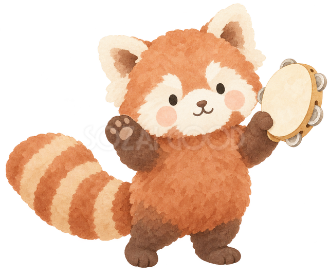 タンバリンで応援するレッサーパンダ