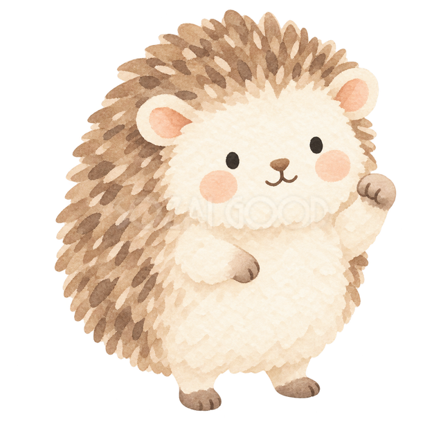 こぶしを上げて励ますハリネズミ