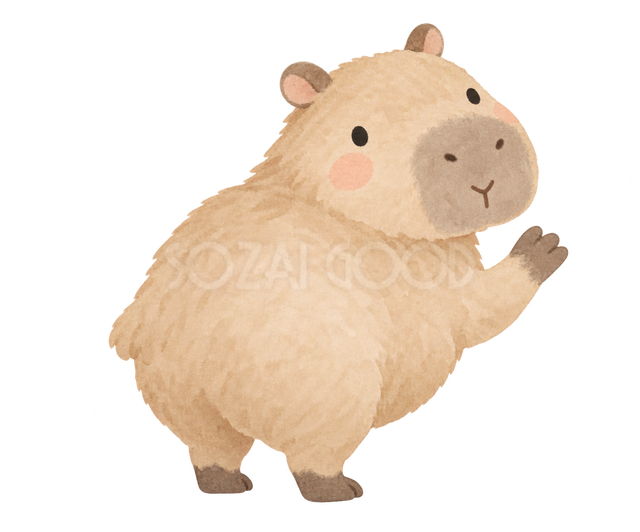 振り返って手を振るカピバラ