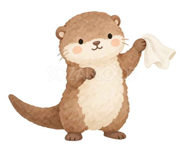 ハンカチを振って見送るカワウソ