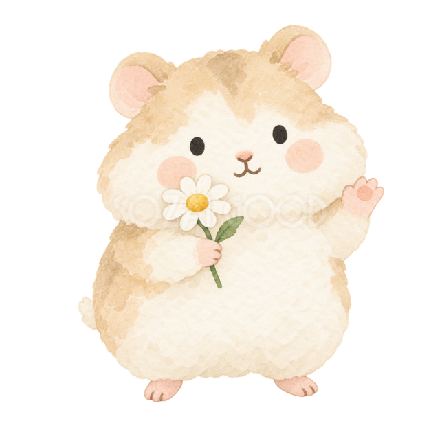花を持って見送るハムスター