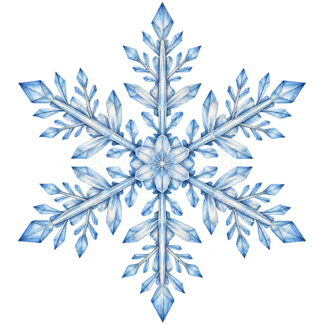 枝先が重なる雪の結晶