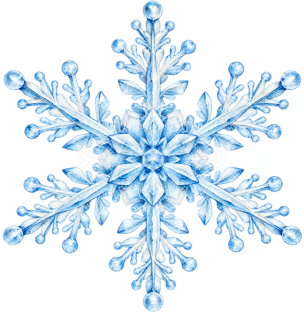 丸い粒を添えた雪の結晶
