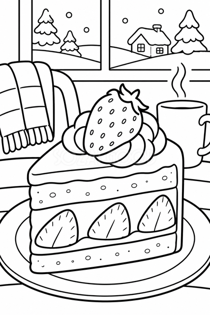 いちごのケーキの塗り絵