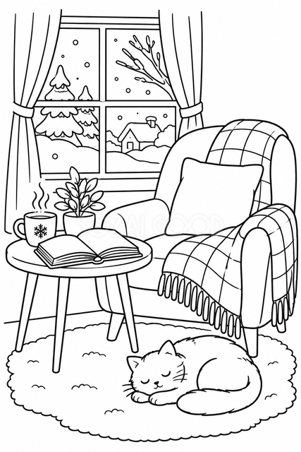 毛布と読書の塗り絵