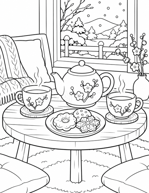 お茶の時間の塗り絵