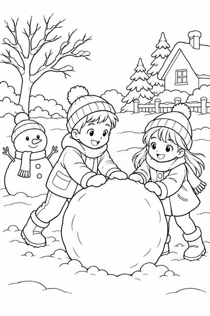 雪だるま作りの塗り絵