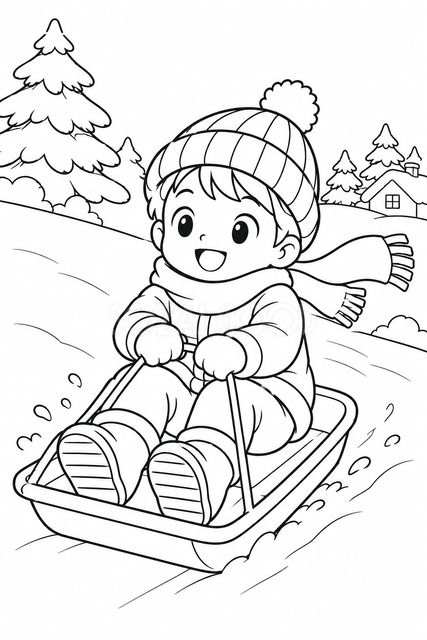 そり遊びの塗り絵
