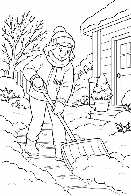 雪かきの塗り絵