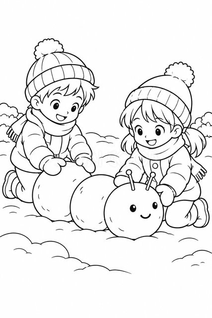 冬の庭遊びの塗り絵