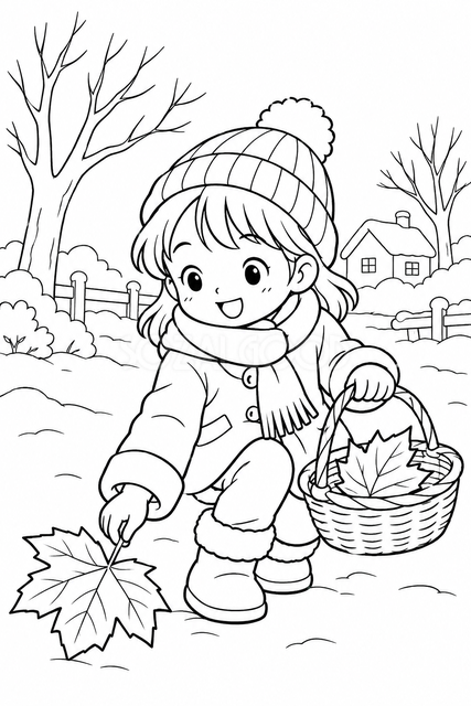 落ち葉拾いの塗り絵