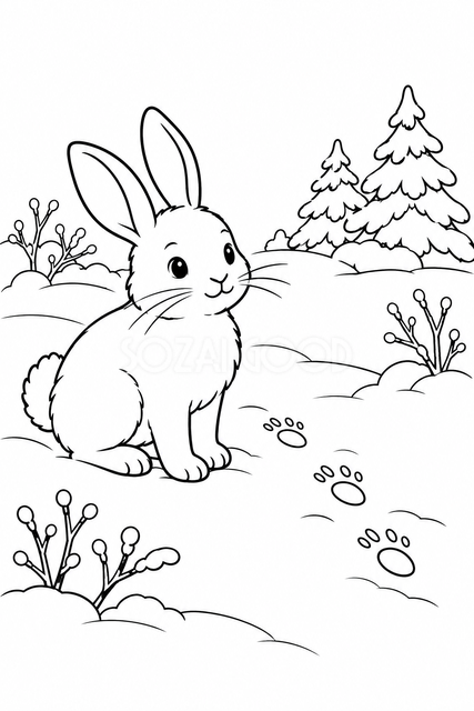 雪の足あとの塗り絵