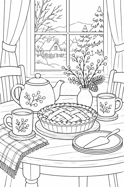 冬のおやつの食卓の塗り絵
