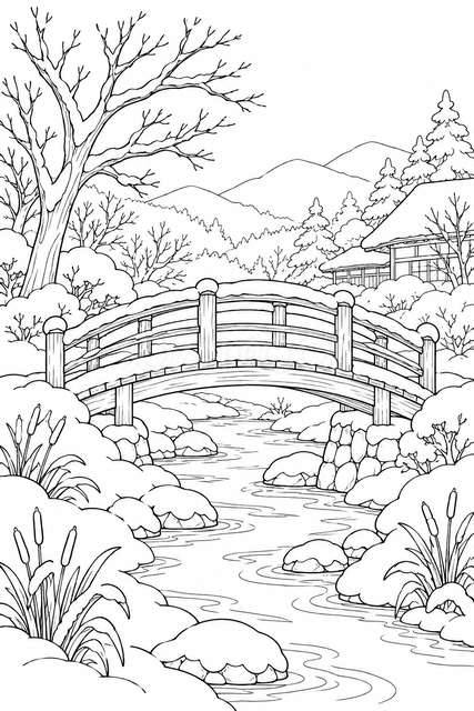 雪の橋の塗り絵