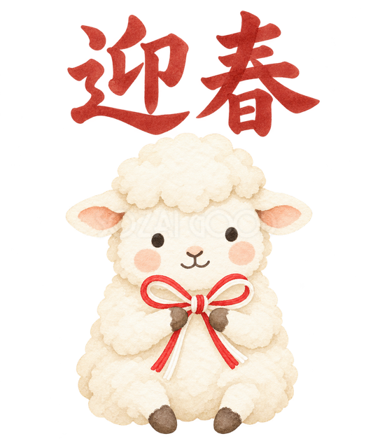 「迎春」の文字と羊