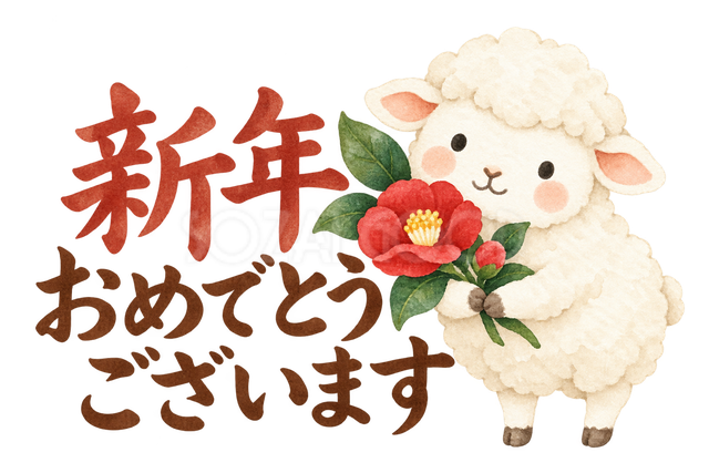 「新年おめでとうございます」の文字と羊