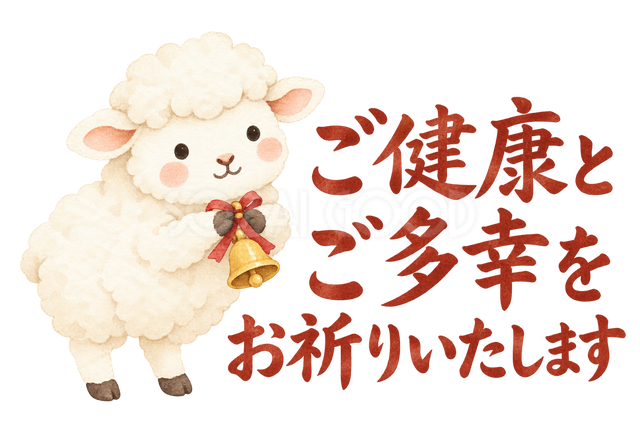 「ご健康とご多幸をお祈りいたします」の文字と羊