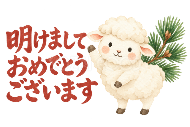「明けましておめでとうございます」の文字と羊