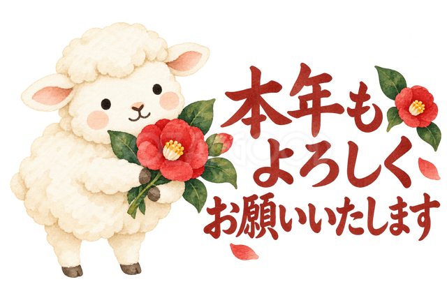 「本年もよろしくお願いいたします」の文字と羊