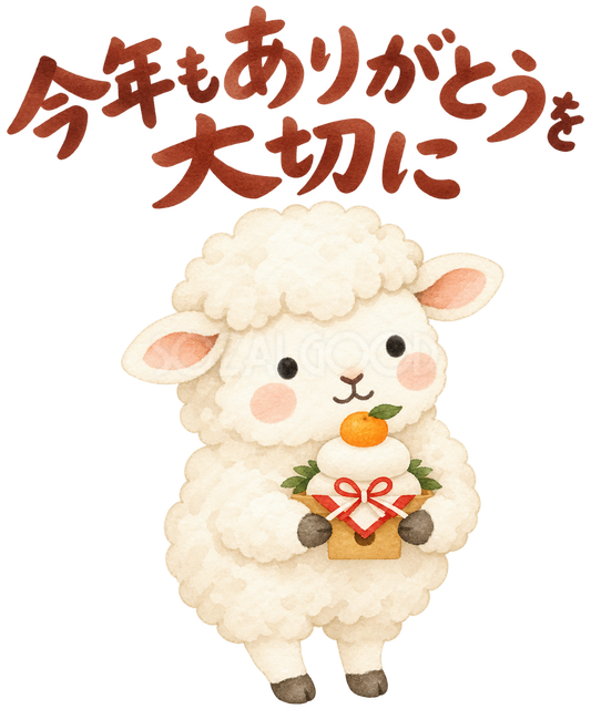 「今年もありがとうを大切に」の文字と羊
