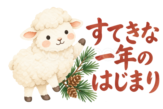 「すてきな一年のはじまり」の文字と羊