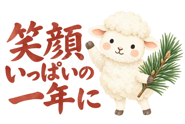「笑顔いっぱいの一年に」の文字と羊