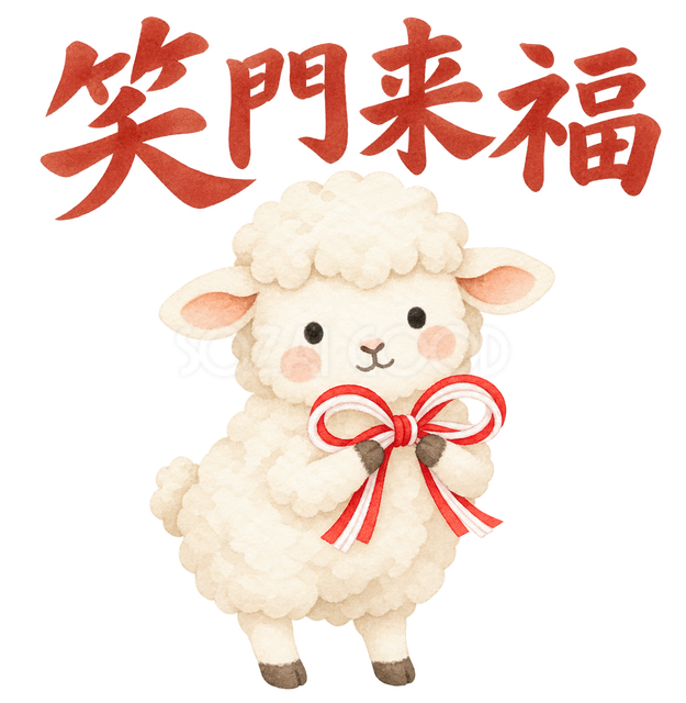 「笑門来福」の文字と羊