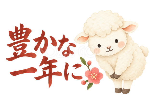 「豊かな一年に」の文字と羊