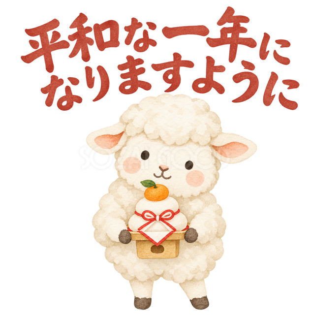 「平和な一年になりますように」の文字と羊
