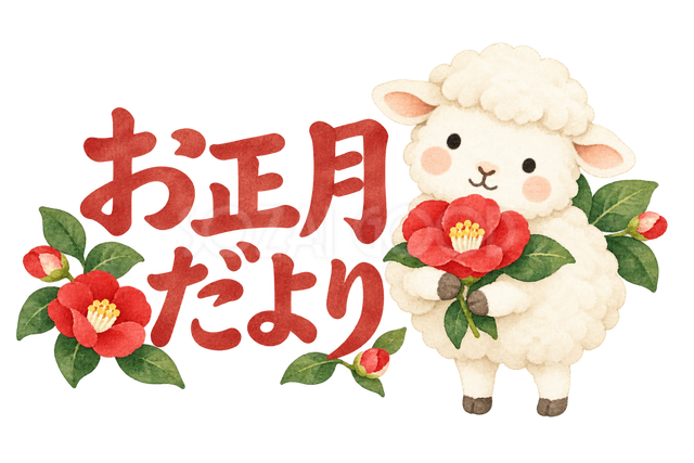 「お正月だより」の文字と羊
