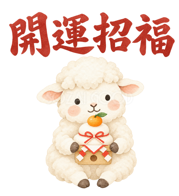 「開運招福」の文字と羊