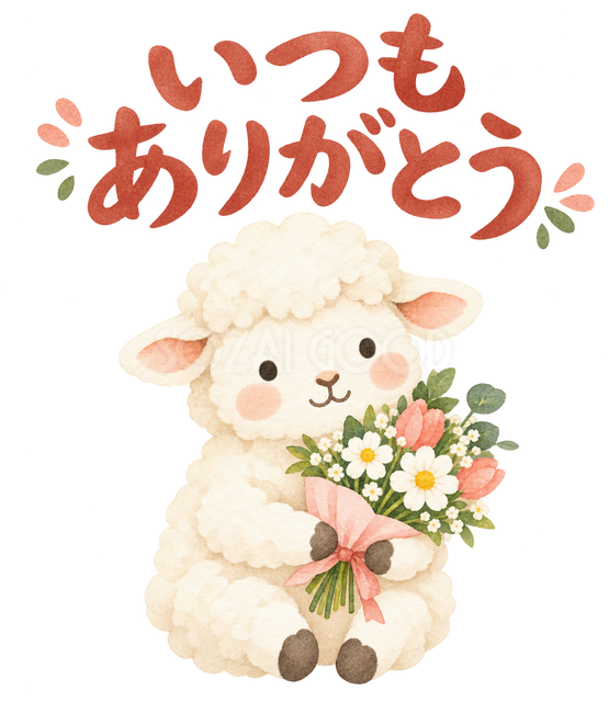 「いつもありがとう」の文字と羊
