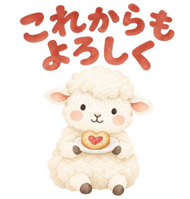 「これからもよろしく」の文字と羊