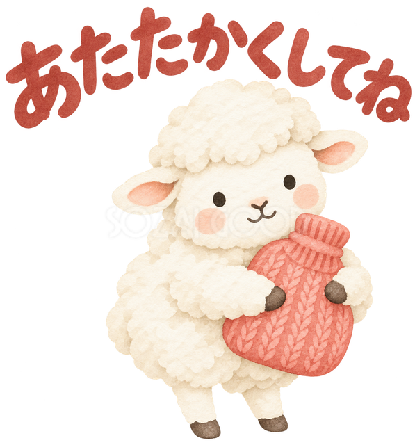 「あたたかくしてね」の文字と羊