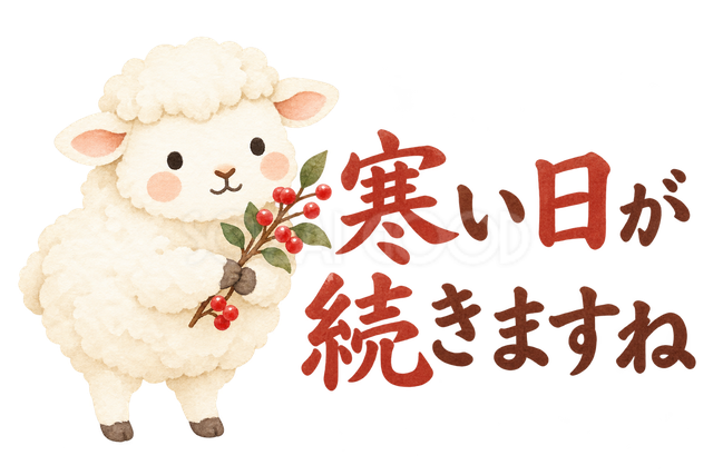 「寒い日が続きますね」の文字と羊
