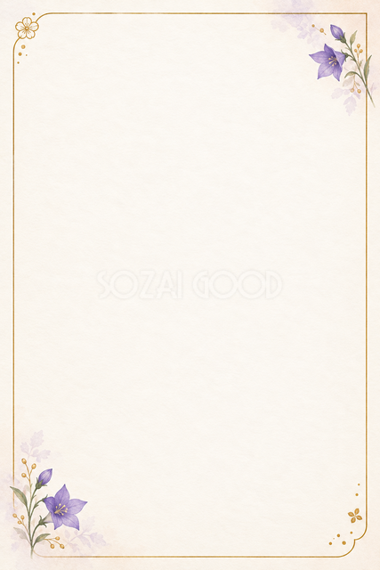 紫の桔梗と対角の花飾りの縦長カード