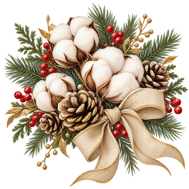コットンと木の実のクリスマス飾り